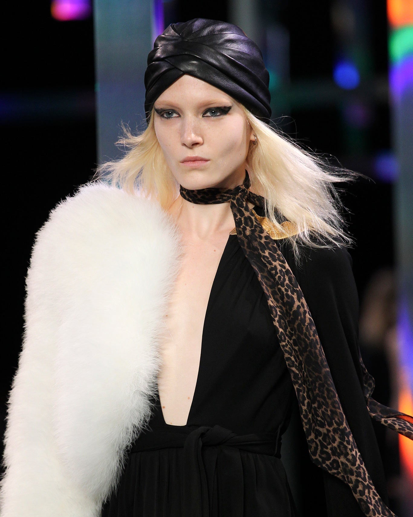 YVES SAINT LAURENT black leather Turban SS 2015