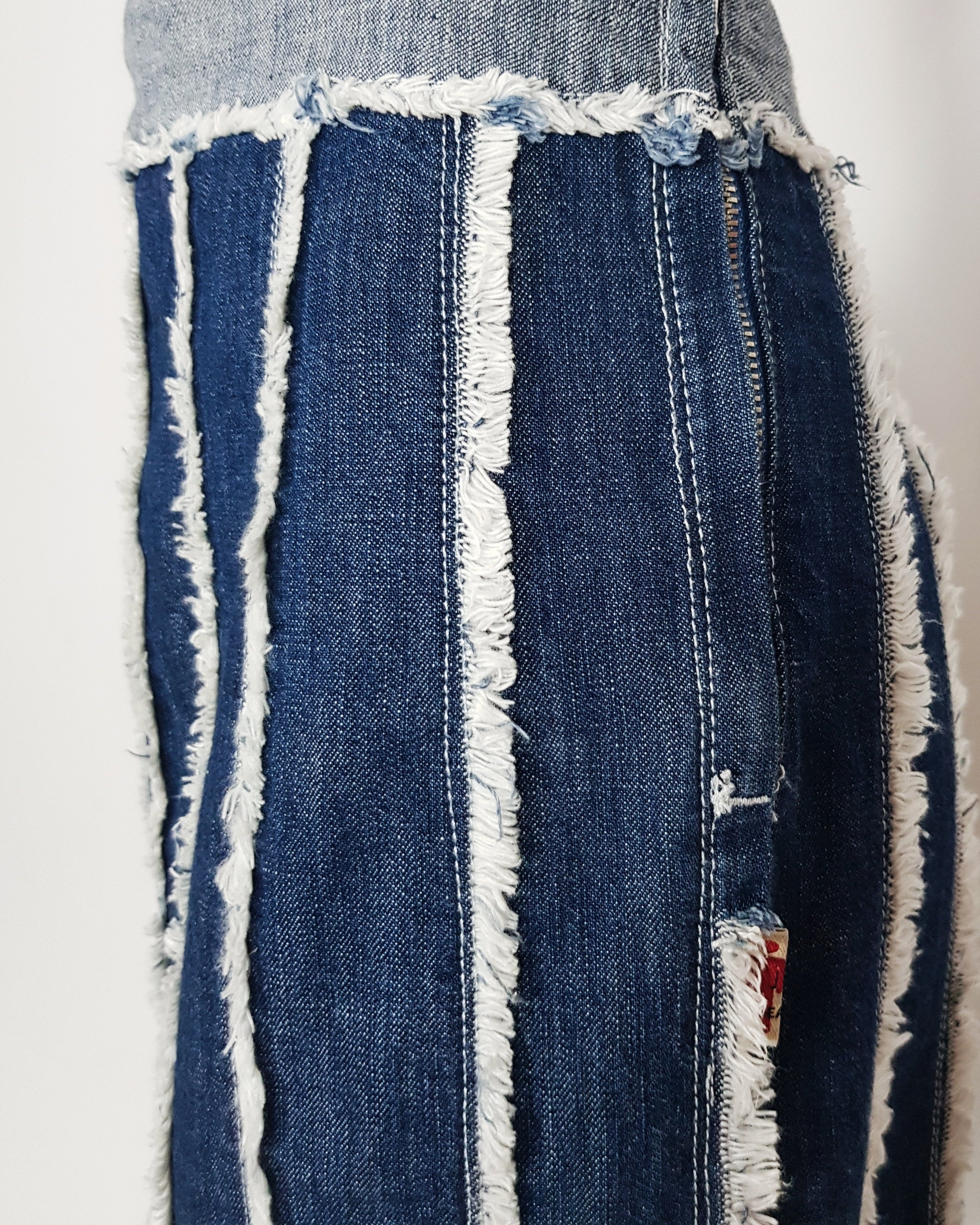 JEAN PAUL GAULTIER fringed denim maxi skirt 1990