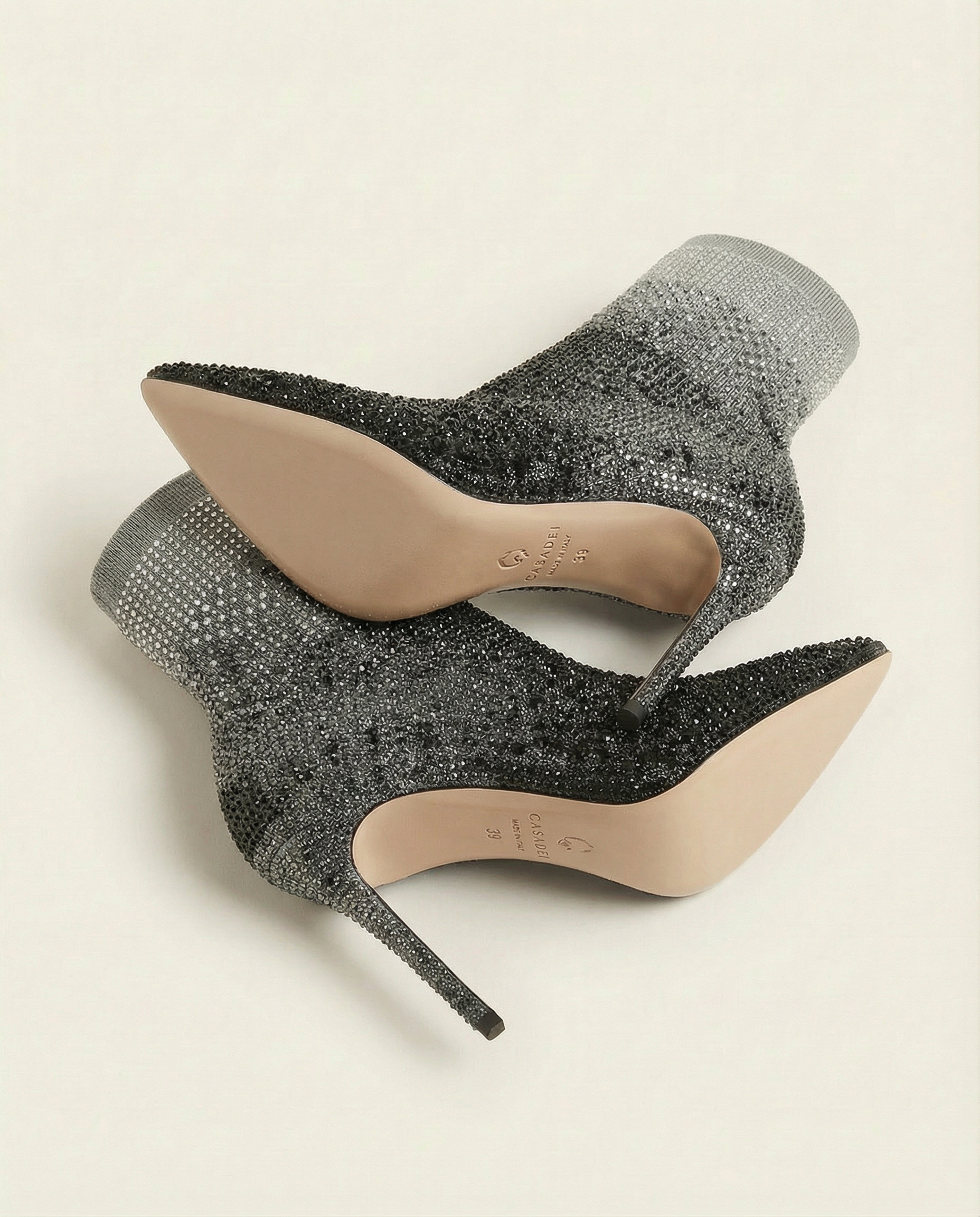 CASADEI Pull On Gradient Crystal Ankle Sock Booties size 39