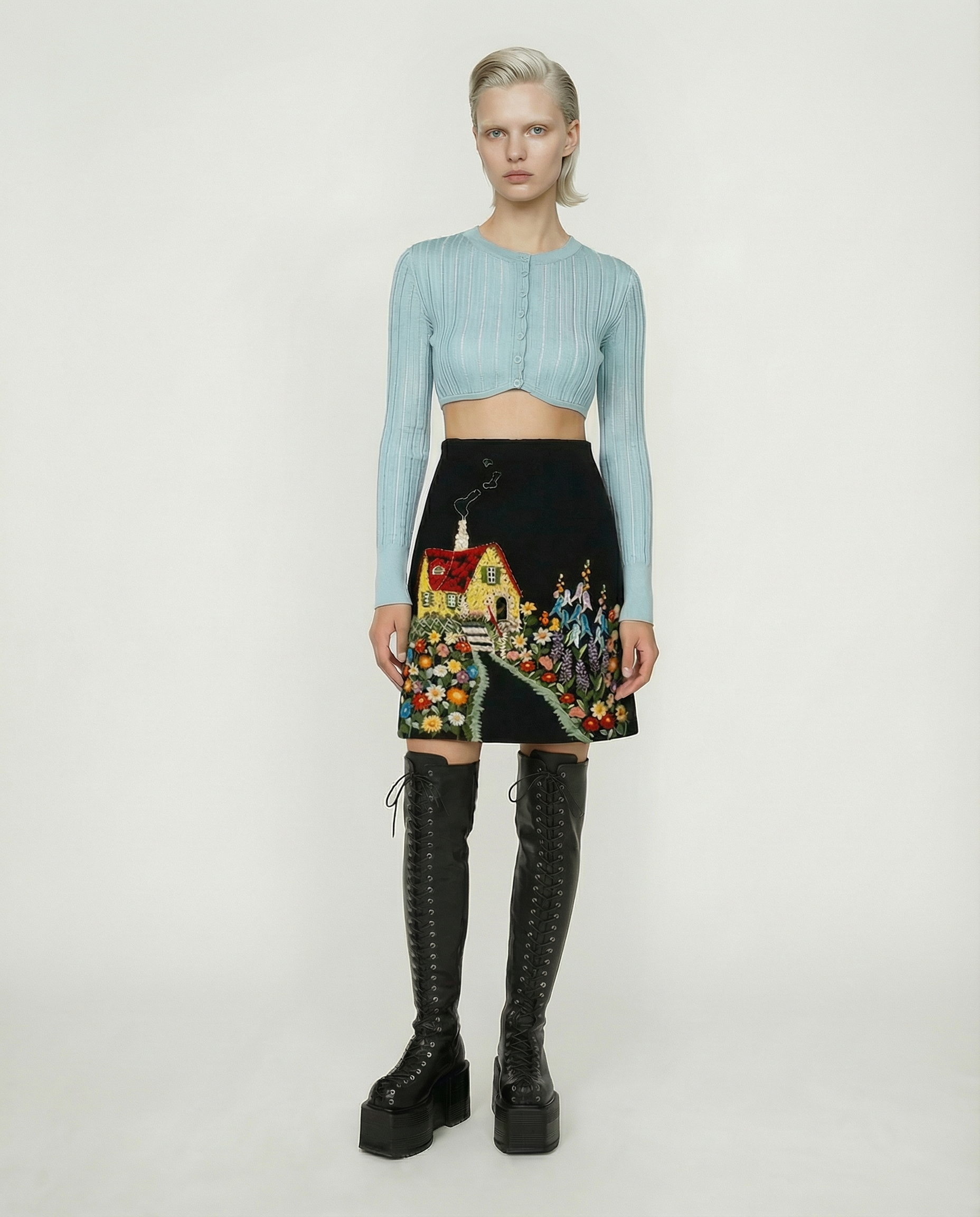 MOSCHINO Cheap & Chic hand embroidered skirt FW 2001