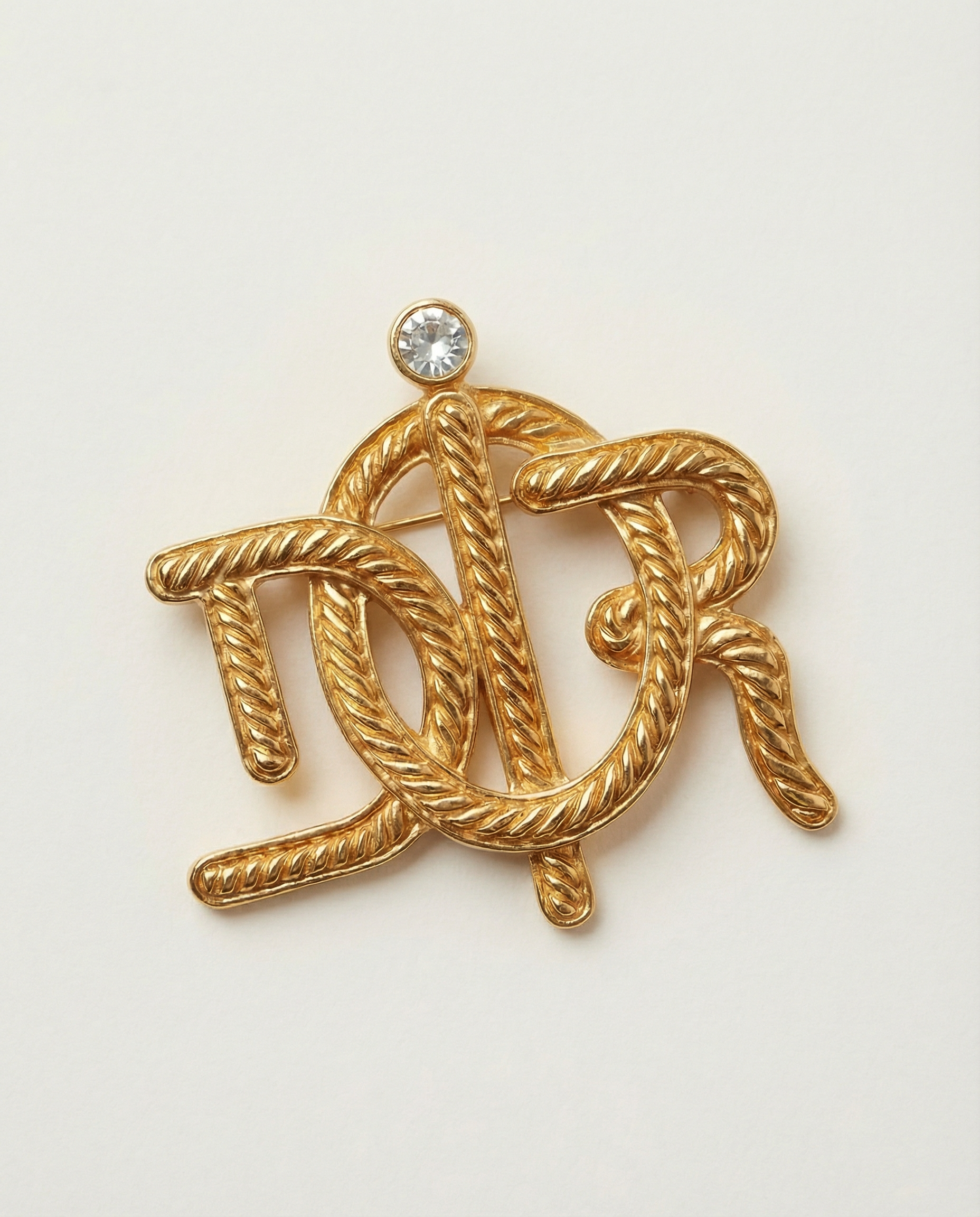 CHRISTIAN DIOR gold Monogram Brooch 1980