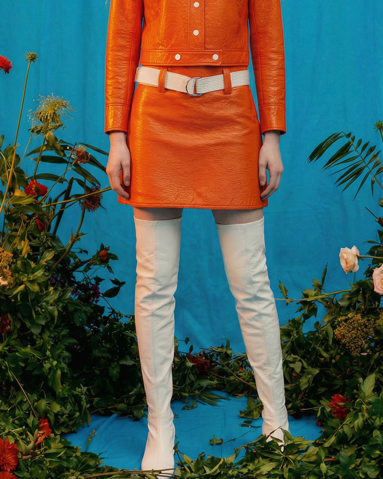COURREGES Orange Futuristic Jacket and Mini Skirt Set late 1990