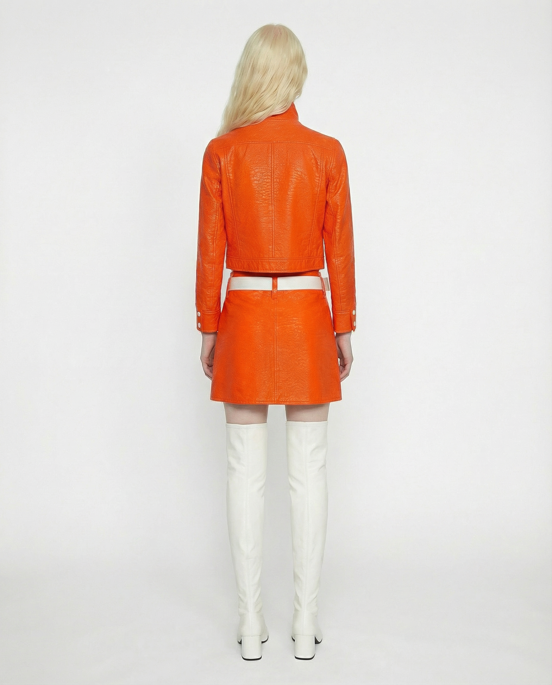 COURREGES Orange Futuristic Jacket and Mini Skirt Set late 1990