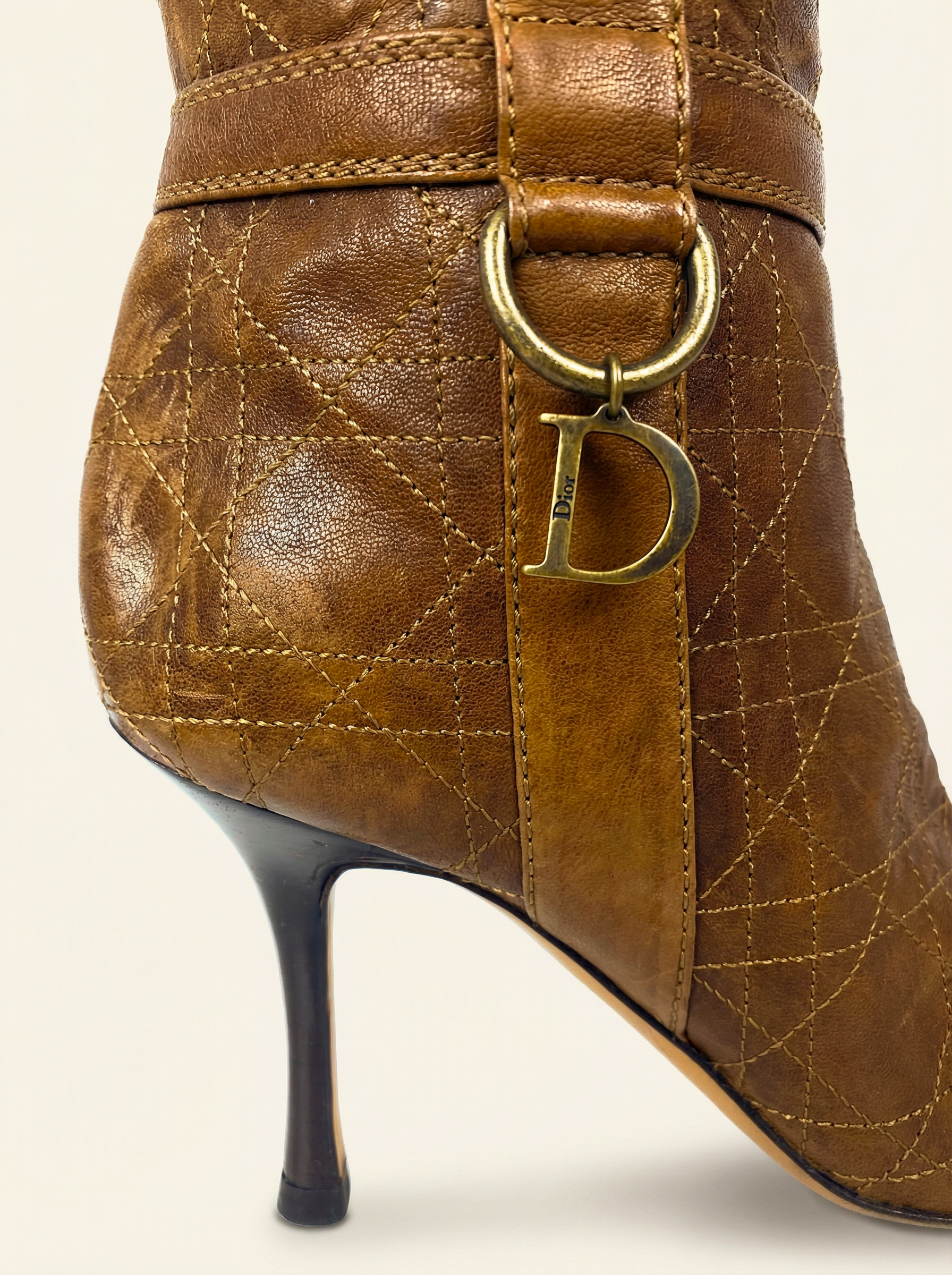 CHRISTIAN DIOR Brown Quilted Knee-High Stiletto Boots circa 2000