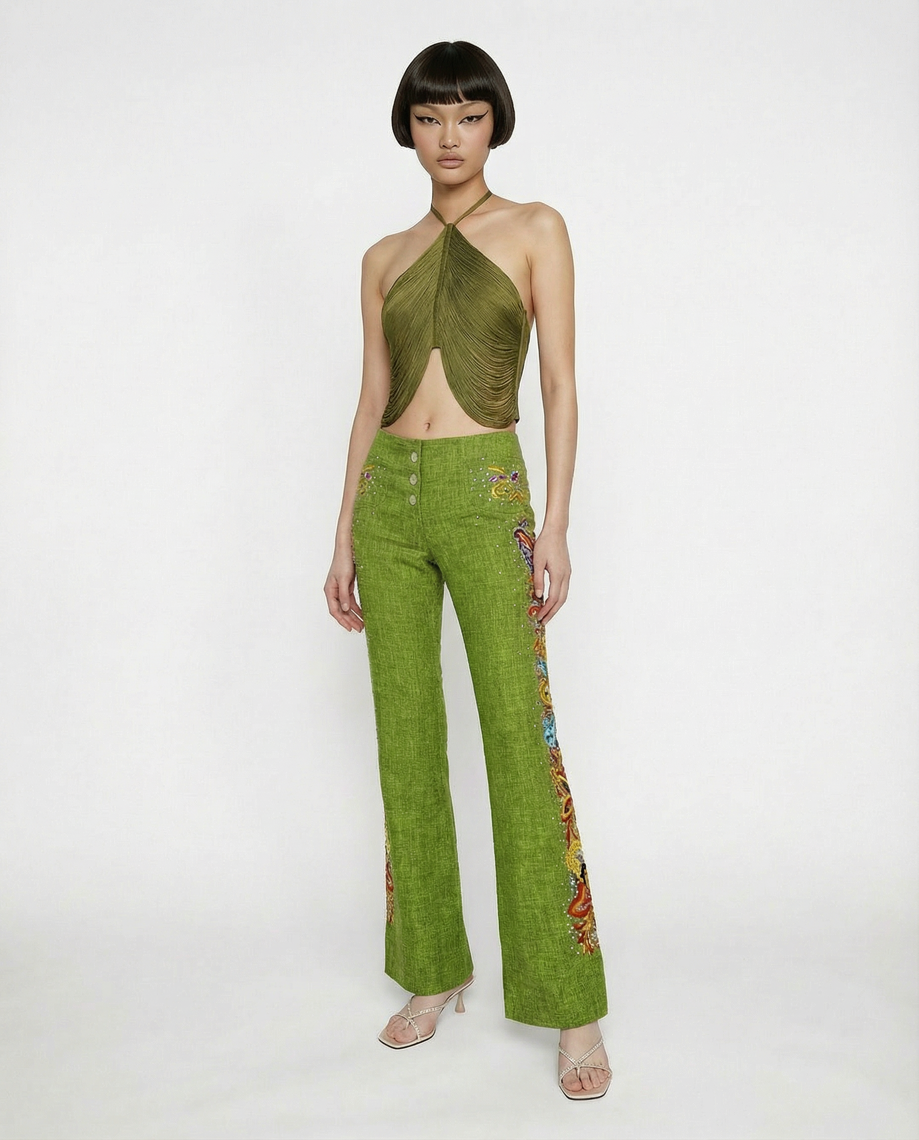 CHRISTIAN DIOR by John Galliano Embroidered Linen Pants SS 2002