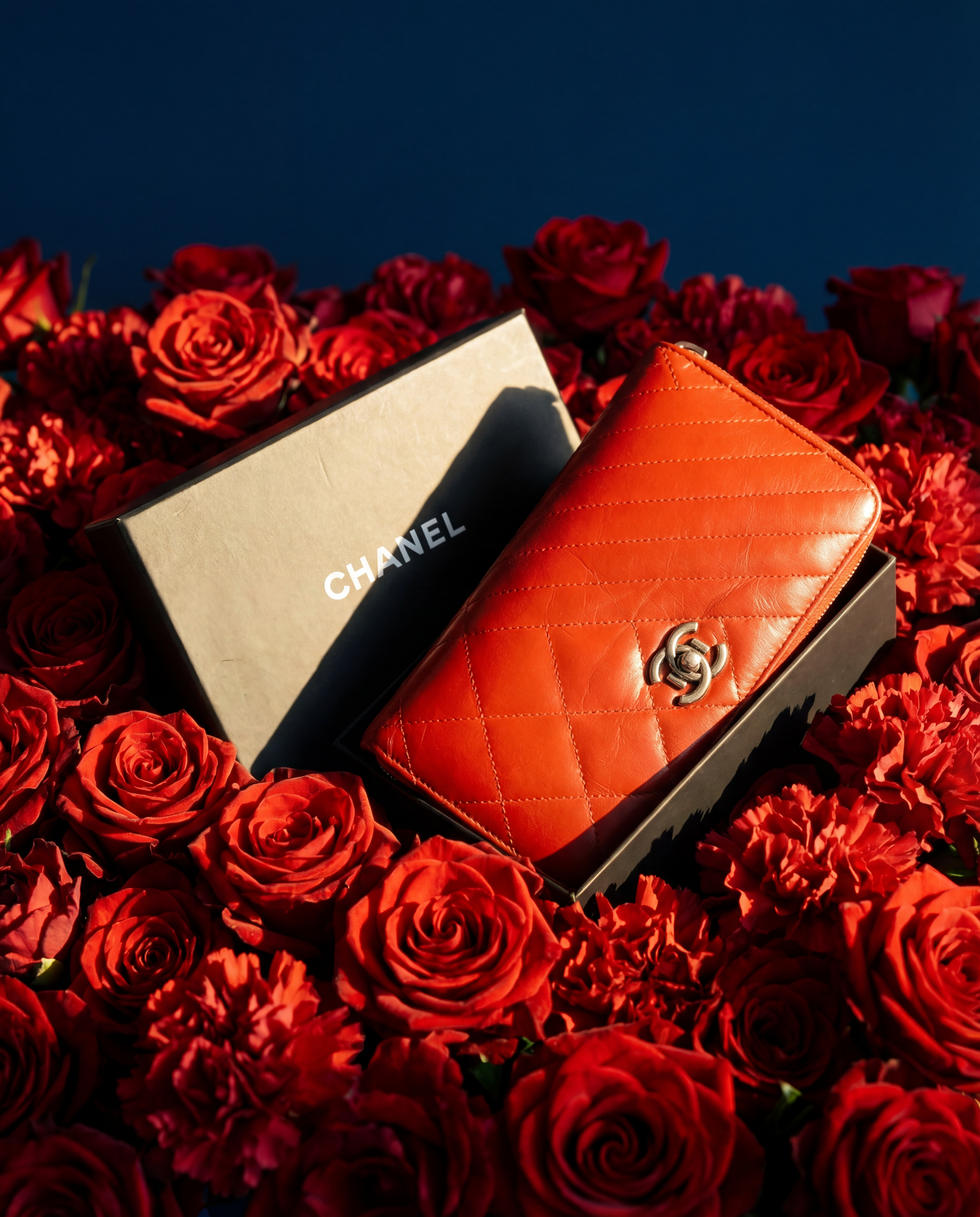 CHANEL Red Lambskin Leather Wallet