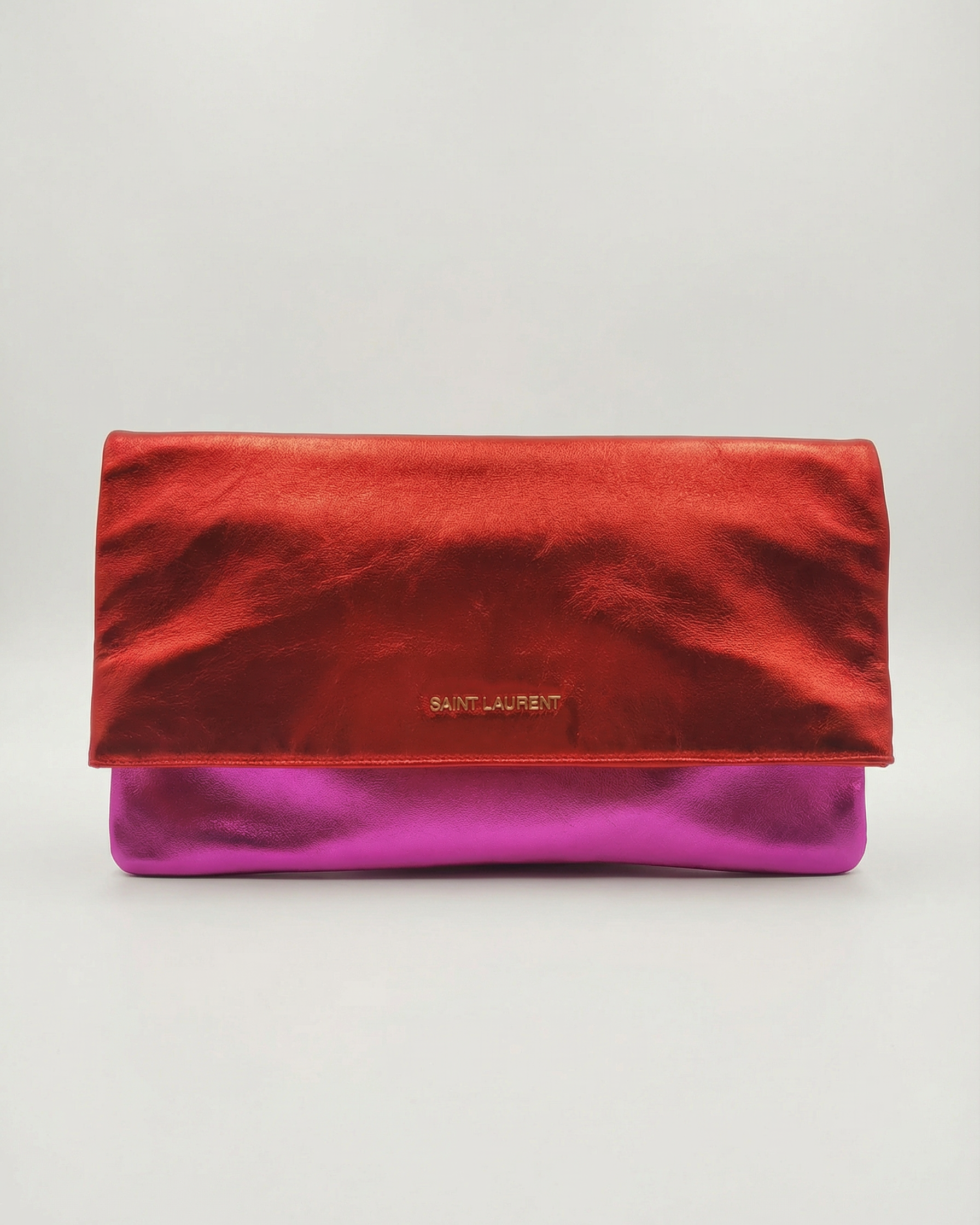 YVES SAINT LAURENT Letters Fold metallic clutch SS 2014