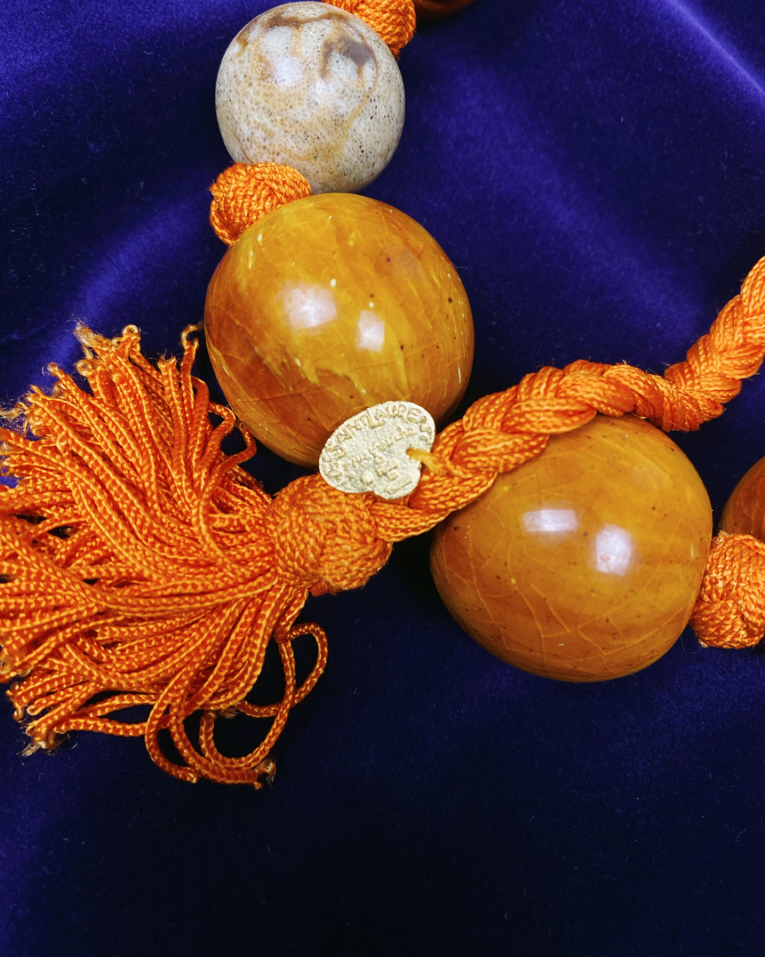 YVES SAINT LAURENT Orange Beaded Necklace 1990