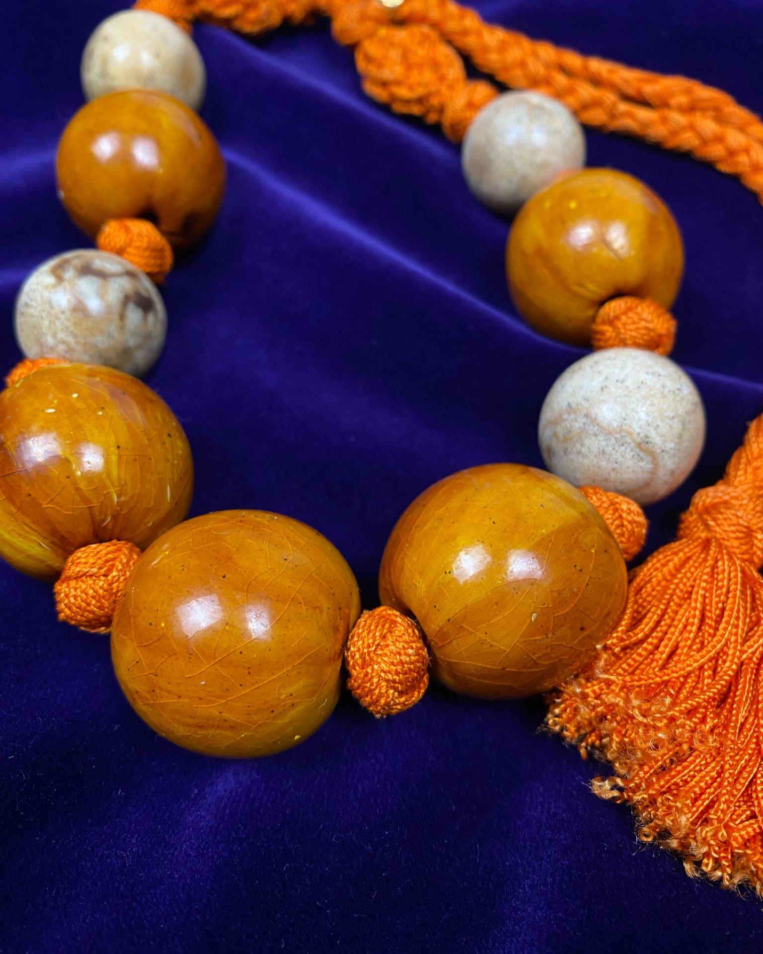 YVES SAINT LAURENT Orange Beaded Necklace 1990