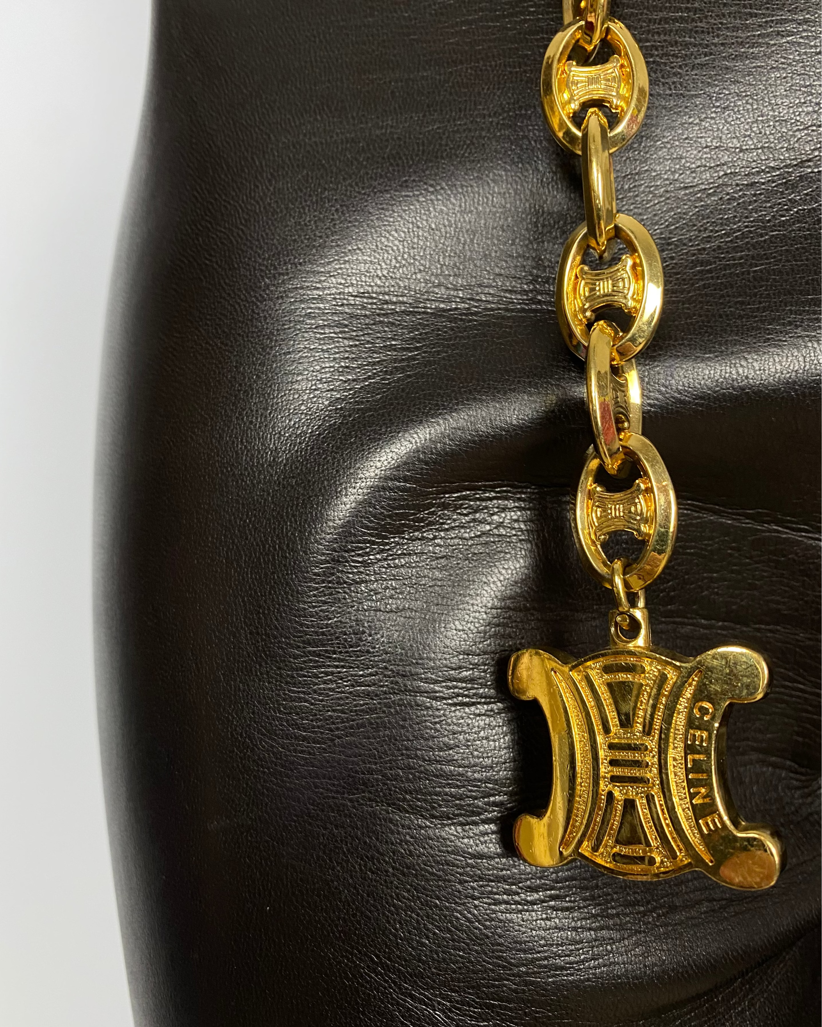 CELINE Brown Leather Trousers with Gold Chain Late 1990