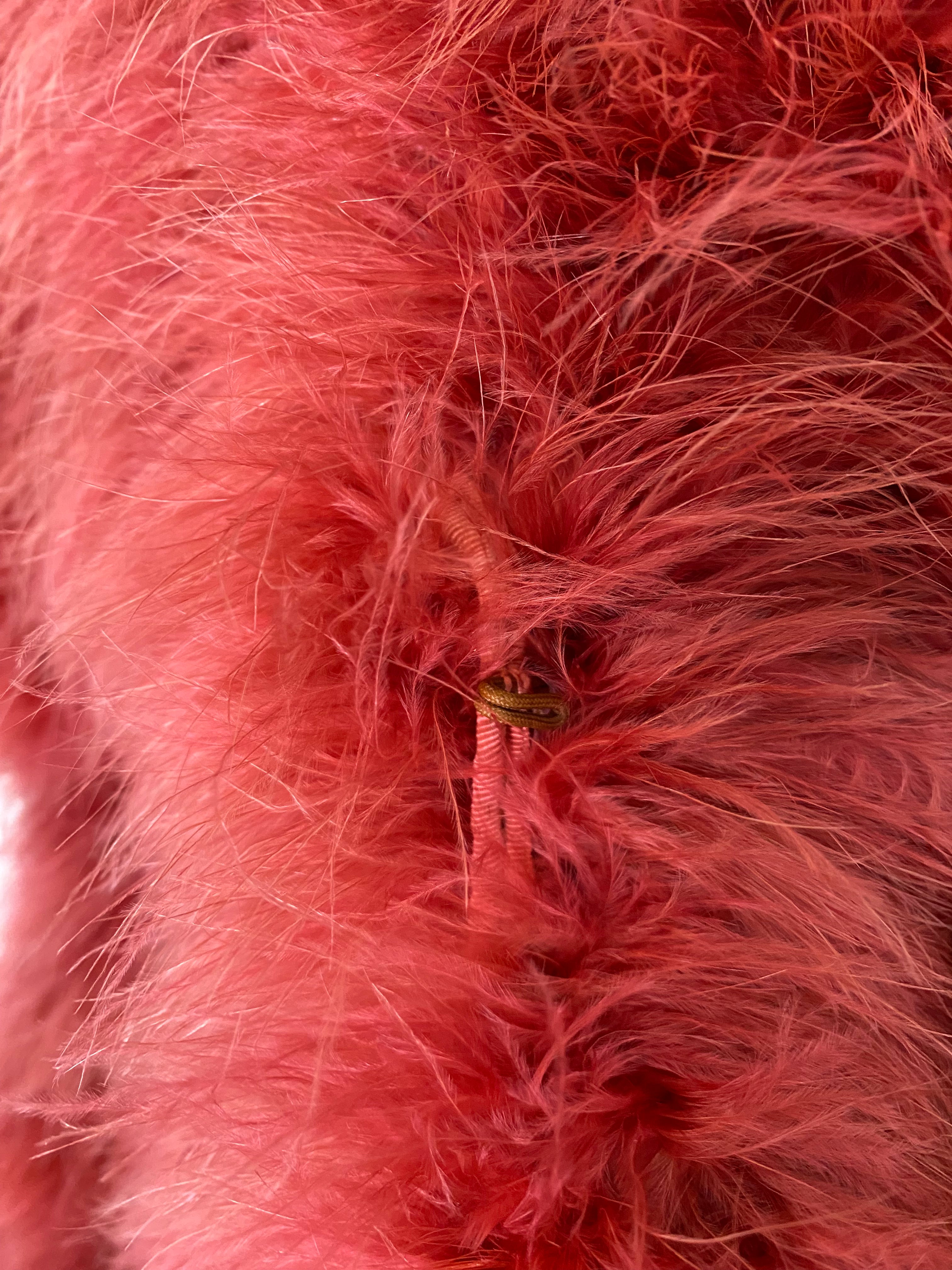 SONIA RYKIEL Coral emu feather Coat with Hood circa 2000