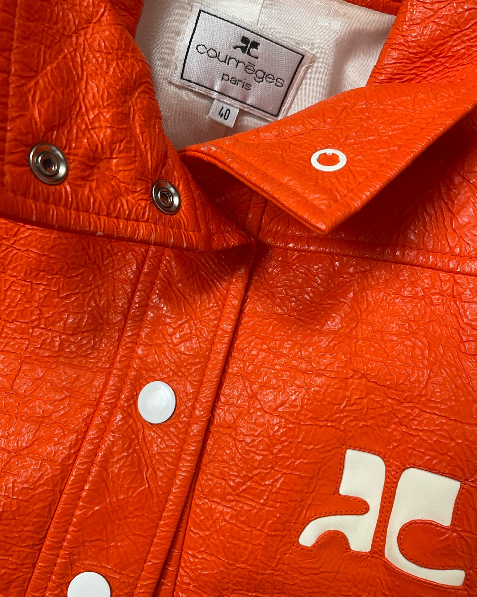 COURREGES Orange Futuristic Jacket and Mini Skirt Set late 1990